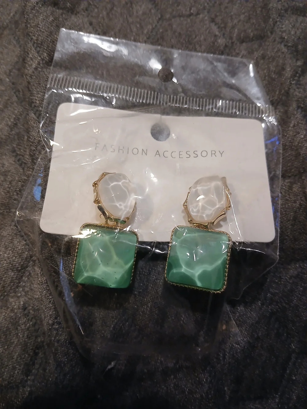Green Square Stone Drop Earrings -